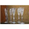 Image 1 : WATERFORD CRYSTAL CHAMPAGNE FLUTES: WAVE PATTERN (3) & CHRISTMAS (2) (5 PCS)