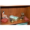 Image 1 : CHINESE RED LACQUER BOXES, LACQUER GILDED DUCK BOXES, CHARD BOX & FIGURES (7 PCS)