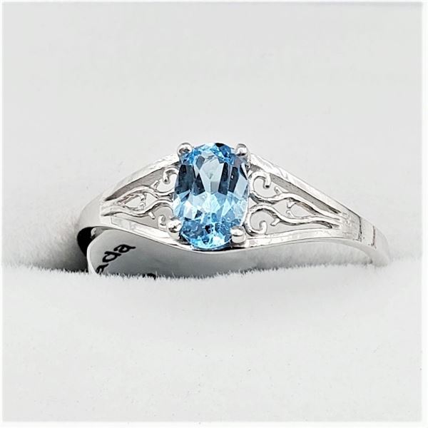 White Gold Genuine Blue Topaz Filigree Ring