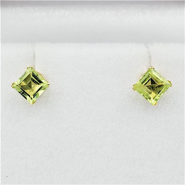 Yellow Gold Genuine Peridot Earrings