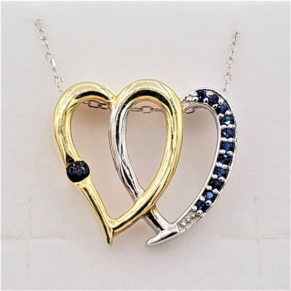 Sterling Silver Yellow Gold Plated Genuine Sapphire Heart Pendant