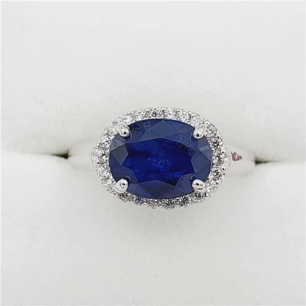 Sterling Silver Genuine Blue Sapphire & Cubic Zirconia Ring