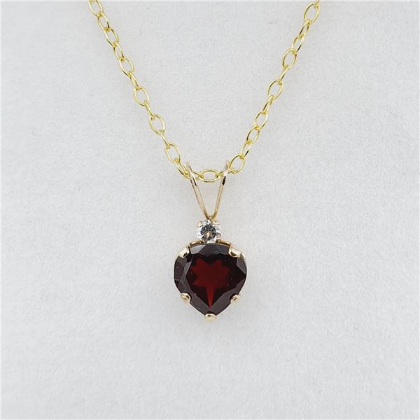 Yellow Gold Genuine Garnet & White Sapphire Heart Pendant