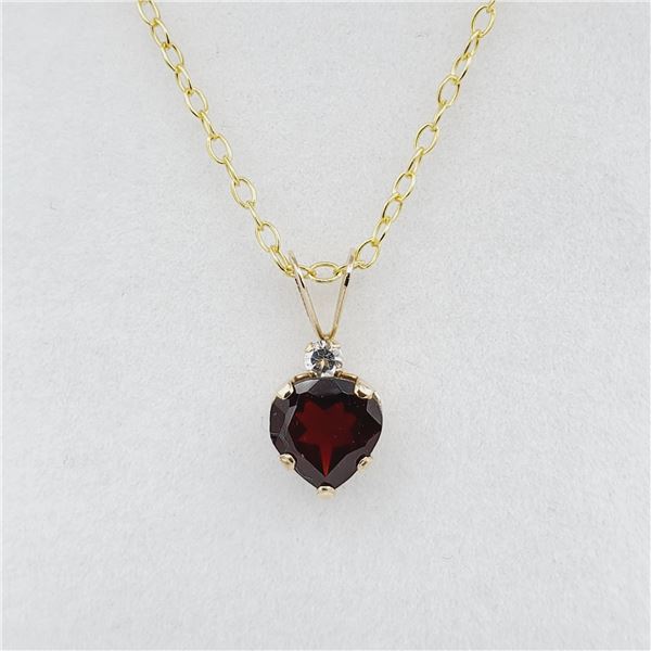 Yellow Gold Genuine Garnet & White Sapphire Heart Pendant