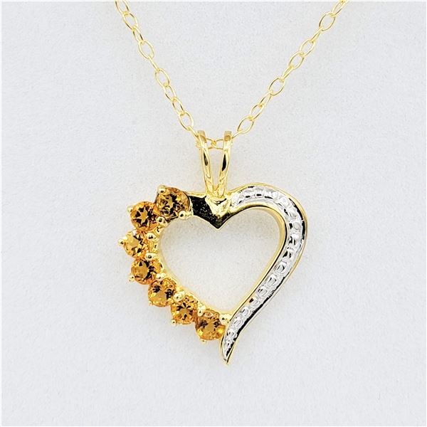 Sterling Silver Yellow Gold Plated Genuine Citrine Heart Pendant