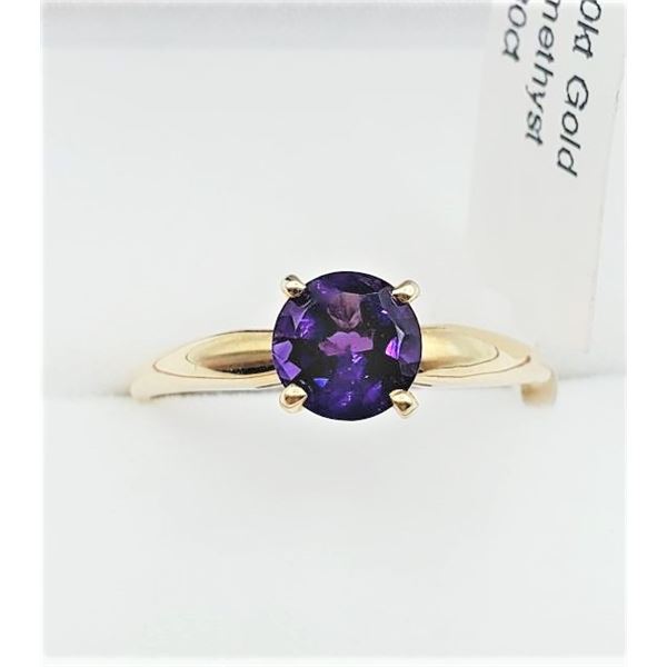 Yellow Gold Genuine Amethyst Solitaire Ring