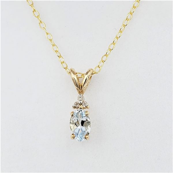 Yellow Gold Genuine Aquamarine & Diamond Pendant