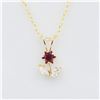 Image 1 : Yellow Gold Natural Ruby & Cubic Zirconia Floral Pendant