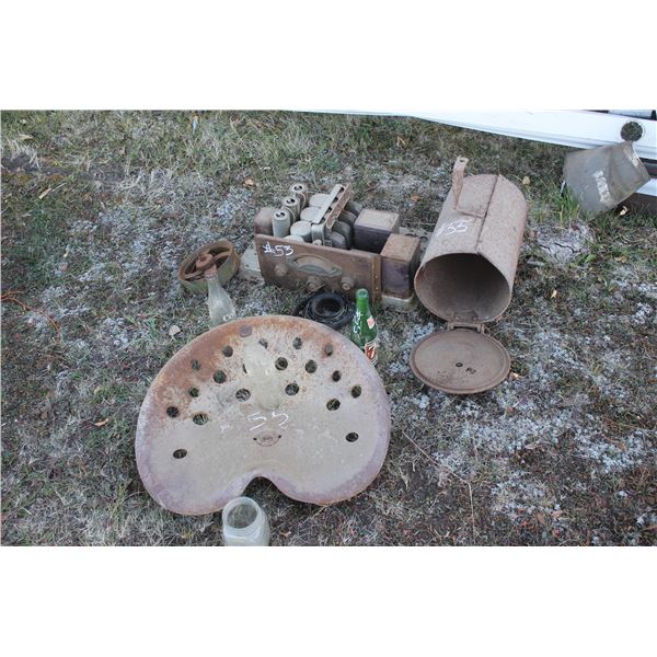 Antique Radio; Pop Bottles; Metal Seat