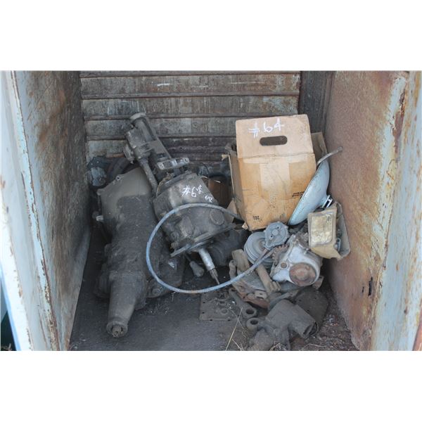 Contents of Lot # 63 Trailer  Misc Metal Items; Winch; Muffler Parts; Misc Engine Parts