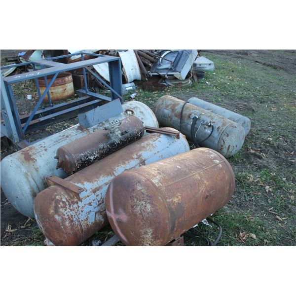 Various Propane Tanks; Metal Frame