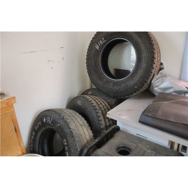 4x Firestone Tires 265/75/16; Hub Caps and two 8 bolt rims