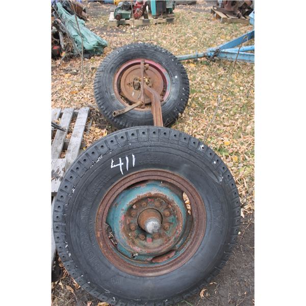 Front Axle W/ 8 Bolt; 7.50x17 Tires; Antique 1920's Diff W/ Wooden Spook Wheels