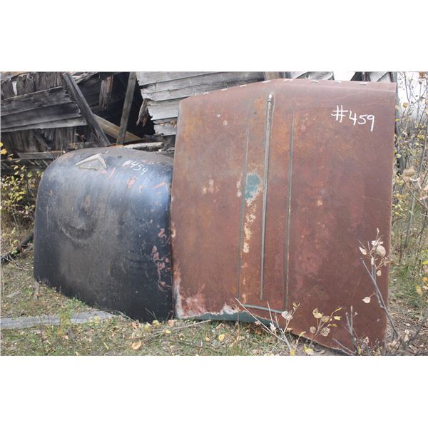 Plymouth Hood; Cadilliac Trunk Lid; Poly Barrel; Tin Sheets; Contents of Building(IE. Driveshaft; Sp