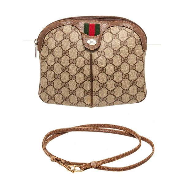 Gucci Brown Canvas Vintage Shoulder Bag