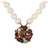 Image 3 : Double Strand Pearl Choker Necklace with 14KT Yellow Gold Multi-Color Stone Clas