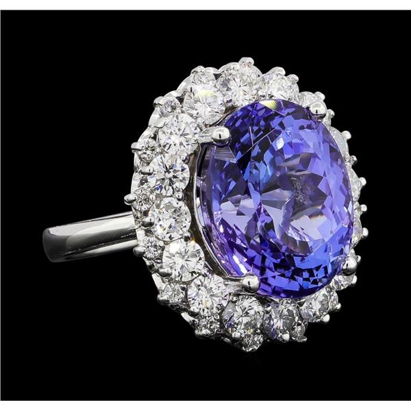 GIA Cert 12.06 ctw Tanzanite and Diamond Ring - 14KT White Gold