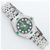 Image 3 : Rolex Ladies Stainless Steel 26MM Green Vignette Diamond Datejust Wriswatch