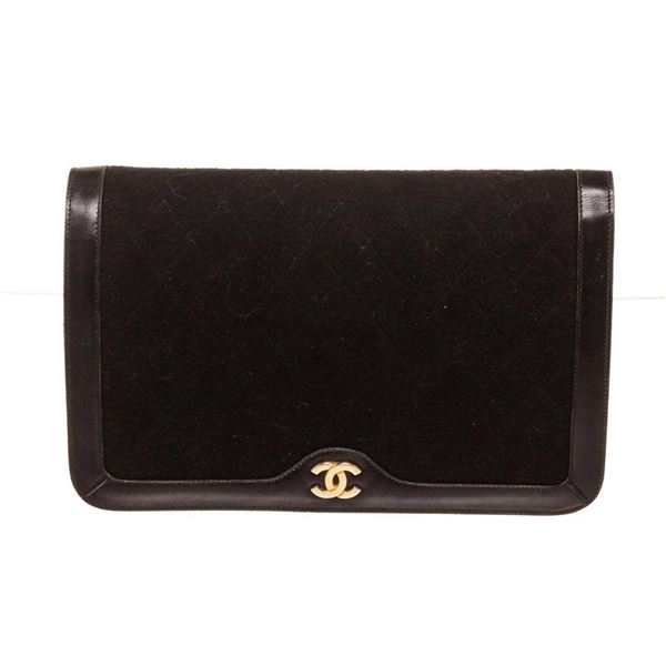 Chanel Black Velvet Clutch Bag