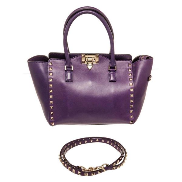 Valentino Purple Leather Garavani Rock Tote Bag