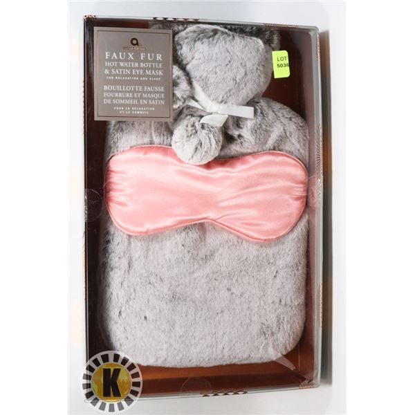 FAUX FUR HOT WATER BOTTLE AND SATIN EYE MASK