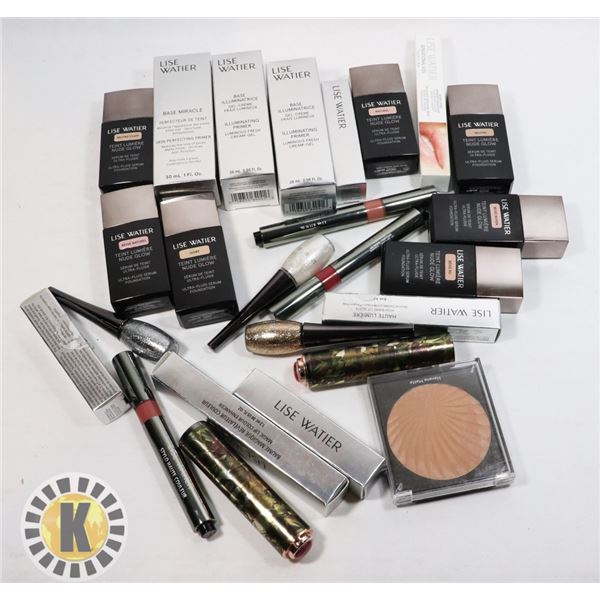 BAG OF ASSORTED LISE WATIER MAKE-UP PRODUCTS