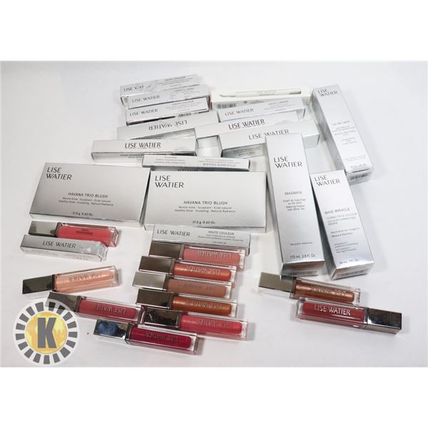 BAG OF ASSORTED LISE WATIER MAKE-UP PRODUCTS