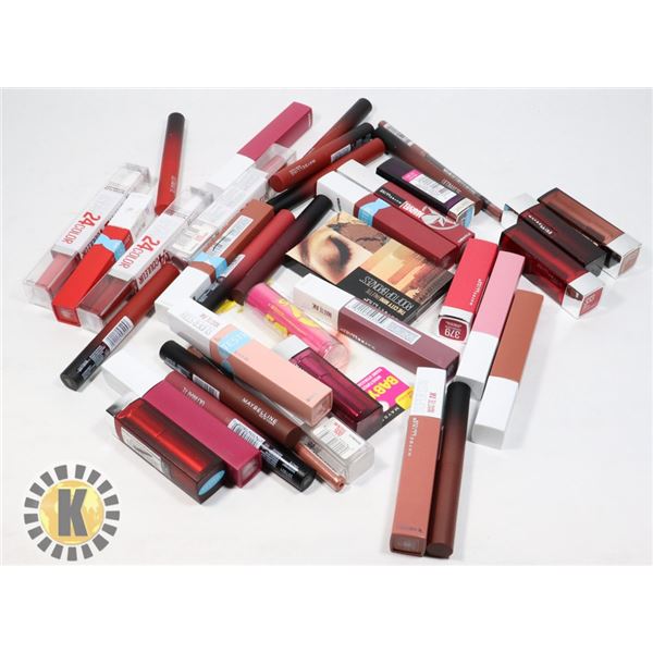 BAG OF ASSORTED MAYBELLINE COSMETIC PRODUCTS