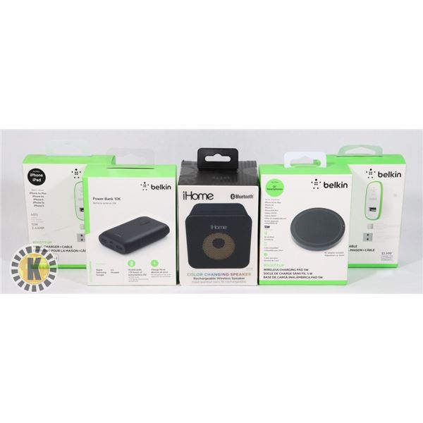 BAG OF IHOME SPEAKER & BELKIN PRODUCTS