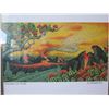 Image 2 : Wood Framed Art Work: Volcano at Dusk Signed by Artist D. Varex 16" x 13"
