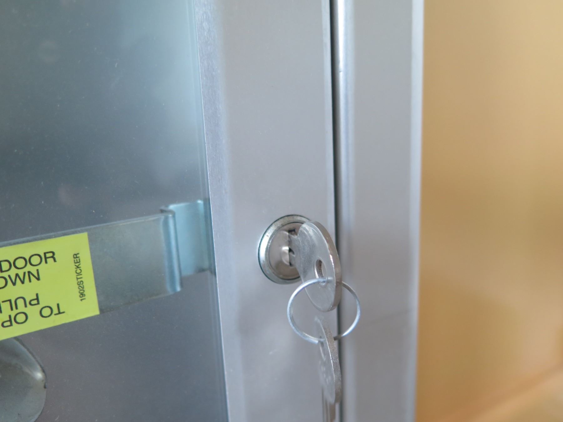 Fire Extinguisher in Locked Break Rite Gray Metal & Glass Wall Mount ...