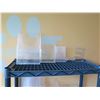 Image 2 : Plastic 3 Tier Shelf w/ Clear Display Containers, Woven Basket w/ Clip Boards, etc