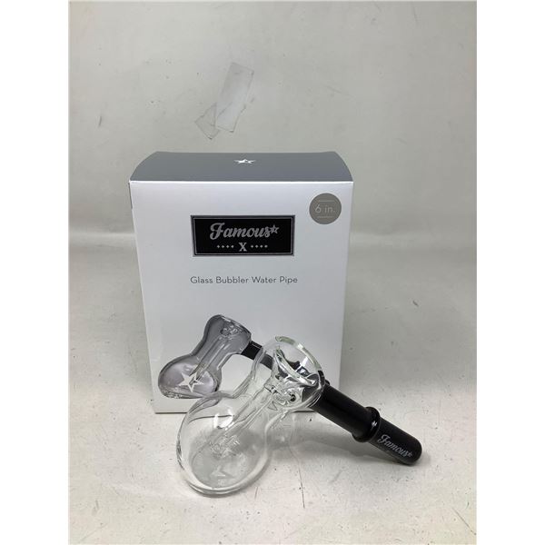 Famous X, Glass Bubbler Water Pipe, 6"
