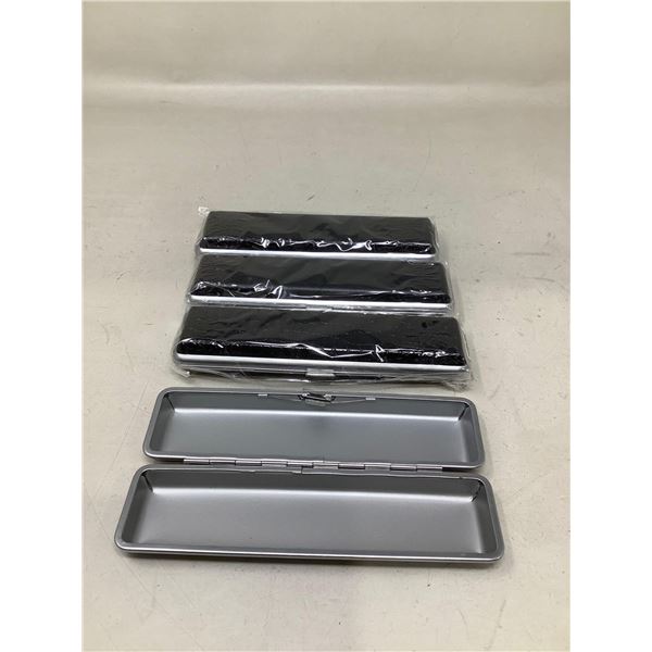 Cigar Case, Black & Silver, Single Button Release X4