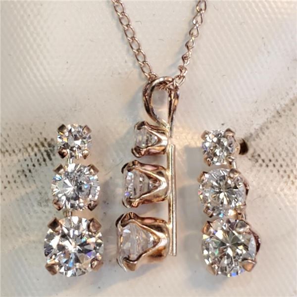 Silver Cubic Zirconia Earring, Pendant, Chain Set, Suggested Retail Value $200
