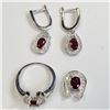 Image 1 : Silver Ruby(2.5ct) Ring, Pendant, Earring Set (~weight 9.03g), Suggested Retail Value $550