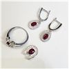 Image 2 : Silver Ruby(2.5ct) Ring, Pendant, Earring Set (~weight 9.03g), Suggested Retail Value $550