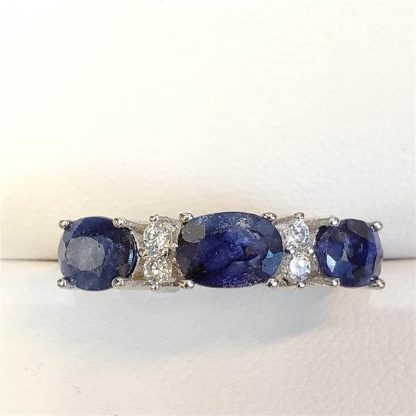 Silver Sapphire(3ct) Ring (~Size 7)(Ring is resizable for $40) (~weight 3.3g), Suggested Retail Valu