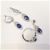 Image 3 : Silver Sapphire(4ct) Ring, Pendant, Earring Set (~weight 10.04g), Suggested Retail Value $610