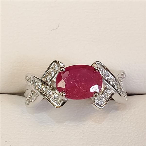 Silver Ruby(1.6ct) Ring (~Size 6)(Ring is resizable for $40) (~weight 3.05g), Suggested Retail Value
