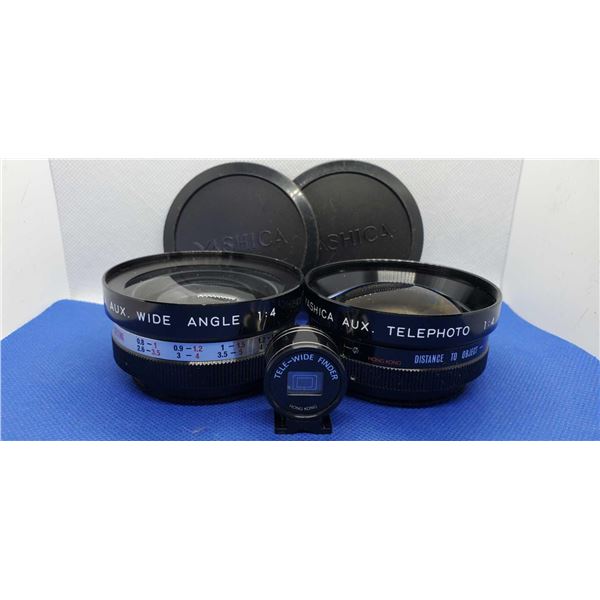 Yashica Aux Wide Angle & Telephoto Camera Lens Set with Tele-Wide Finder and Storage Case