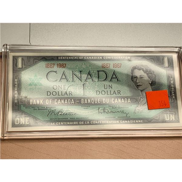 Canada 1867-1967 Centennial $1.00 Bill Cased in mint condition