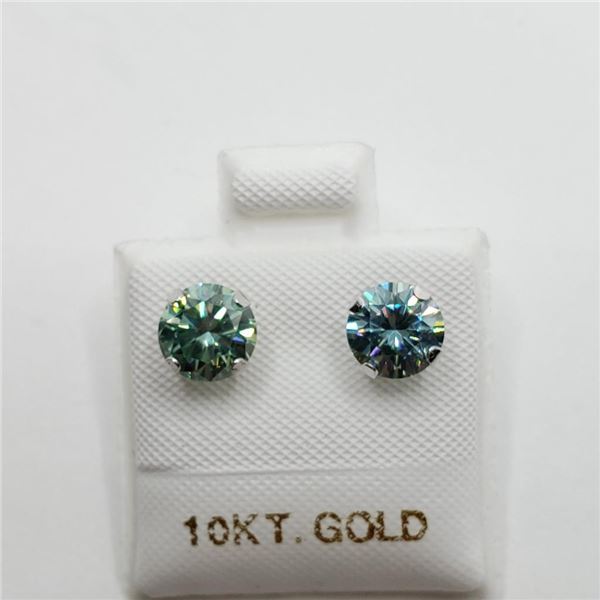 10K White Gold Light Bluish Green Moissanite(1.5ct) Earrings (~Size )) (~weight 0.68g), Made in Cana