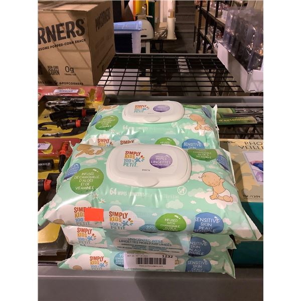 Simply Kids 64 Unscented Wipes Lot of 2