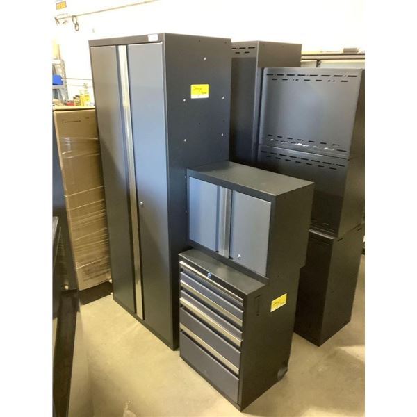 3-Piece Metal Garage Storage Cabinet Set in Grey - Visible Damage (28in x 14in x 22in and 21 3/4in x