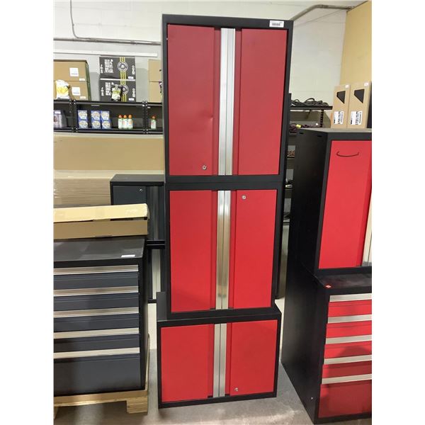 3-Piece Metal Garage Storage Cabinet Set in Red - Visible Damage- (28in x 22in x 32in and 28in x 22i
