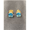 Image 1 : 14KT YELLOW GOLD NATURAL BLUE TOPAZ AND DIAMOND SET EARRINGS, 2 NATURAL STEP CUT BLUE TOPAZ APPROX