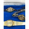 Image 2 : 3 LADIES WATCHES AND VIAL OF POSSIBLE GOLD FLAKES IN BIRKS BOX