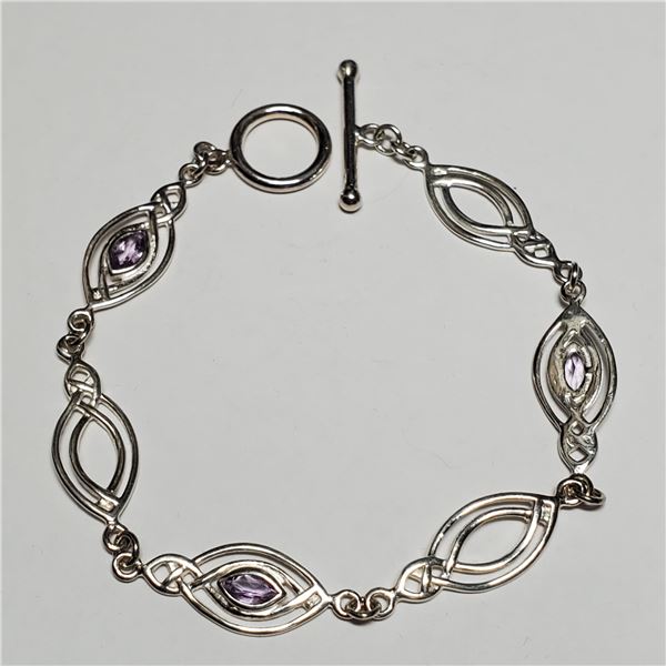 SILVER AMETHYST(2.1CT) BRACELET (WEIGHT 6.65G)