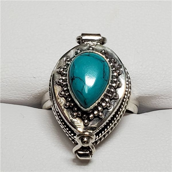 SILVER TURQUOISE COMPARTMENT RING